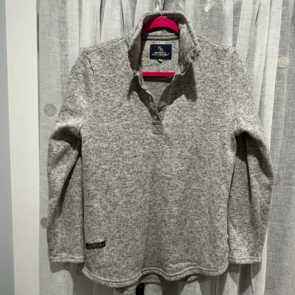 Simply Southern - Heather Grey - Collared 3/4 Button Snap Pullover - Medium